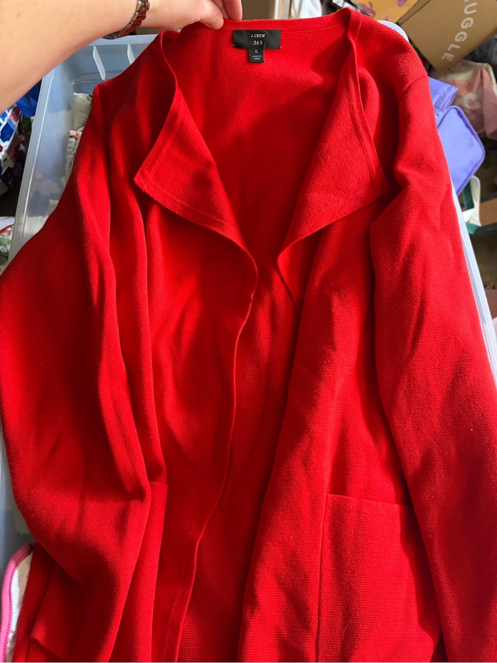 J. Crew Red Open-Front Knit Blazer